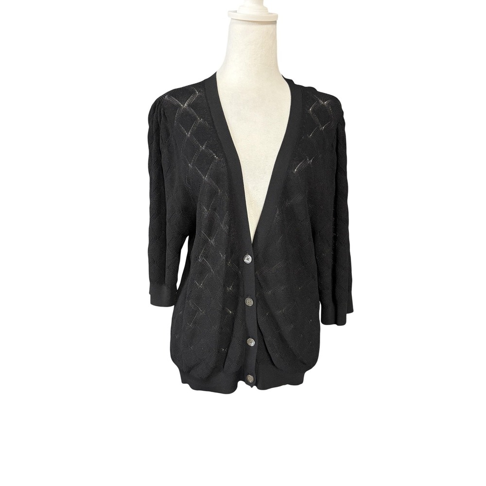 Wilfred Cardigan‎ Sweater Womens Large Black Sheer Argyle Puff Sleeve V Neck
